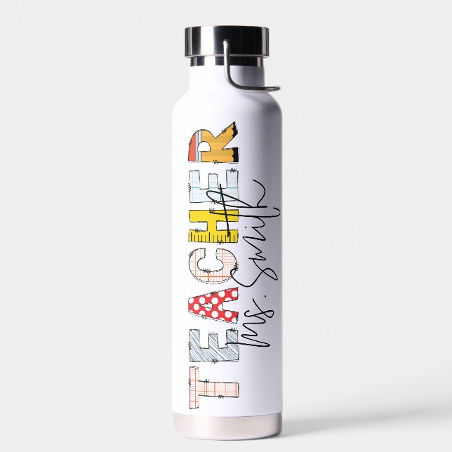 Bouteille D'eau Typographie personnalisée du nom de l'enseignant  (Gauche)