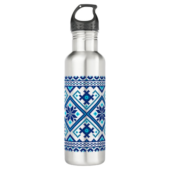 Bouteille D'eau Ukrainian traditional vushuvanka folk art pattern  (Devant)