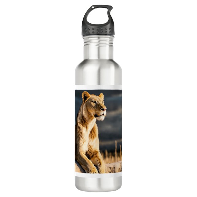 Bouteille D'eau  Ultra HD 3D Lioness – Full Body Side Pose on Blac (Devant)