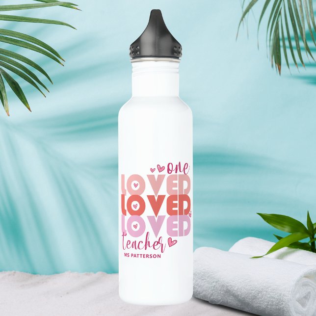 Bouteille D'eau Un enseignant d'amour rose moderne Nom personnalis (Créateur téléchargé)
