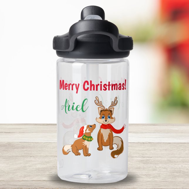 Bouteille D'eau Un Joyeux Noël Avec Momma Fox Et Baby Fox (Get into the holiday spirit with our Woodland Christmas Water Bottle! )