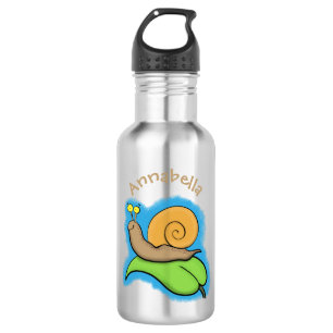 Bouteille D'eau Un mignon escargot heureux sur une illustration d'