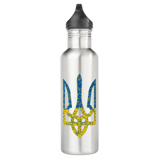 Bouteille D'eau Un trident ukrainien texturé drapeau d'Ukraine cou (Droite)
