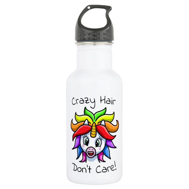 Bouteille D'eau Unicorn Crazy Hair ne s'en fiche pas drôle (Devant)