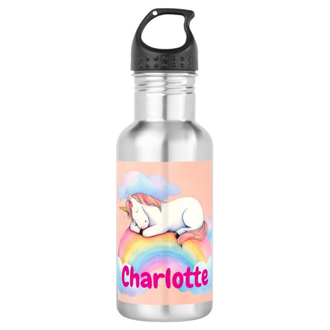 Bouteille D'eau Unicorn & Rainbow, Personalized Water Bottle (Devant)
