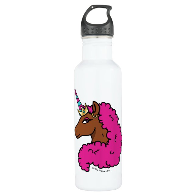 Bouteille D'eau Unicorne Afro Rose Chaud (Devant)