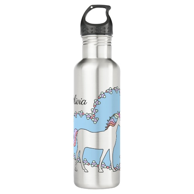 Bouteille D'eau Unicorne personnalisée avec coeur (Devant)