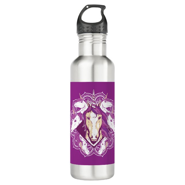 Bouteille D'eau Unicorne pourpre Mandala (Devant)