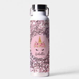 Bouteille D'eau Unicorne rose Parties scintillant florale Monogram