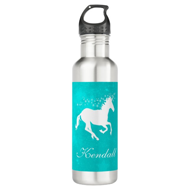 Bouteille D'eau Unicorne Turquoise Personnalisée (Devant)