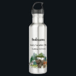 Bouteille D'eau Vacances en famille ours loup bois forêt animaux<br><div class="desc">Une forêt,  un paysage boisé avec un ours loup et cerf. Personnalisez et ajoutez un nom,  un événement et un lieu.</div>