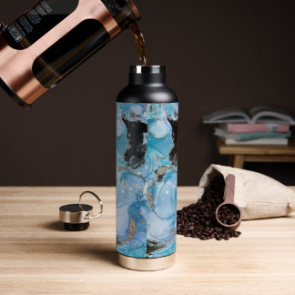 Bouteille D'eau Vacuum en cuivre à motif en marbre bleu 32 oz