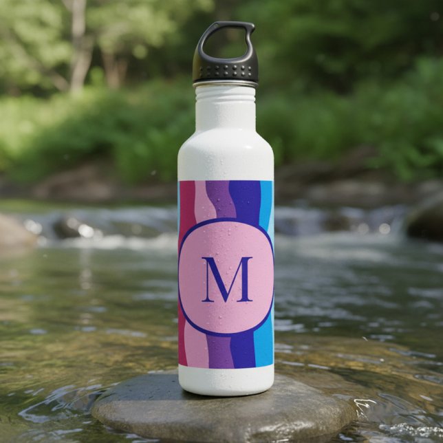 Bouteille D'eau Vagues colorées avec monogramme (colorful bottle with monogram)