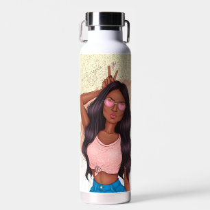 Bouteille D'eau Valentines Faux Parties scintillant Fille Tan Noir