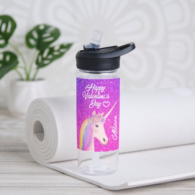 Bouteille D'eau Valentines Unicorne violet Parties scintillant ros (Yoga)