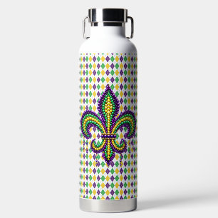 Bouteille D'eau Vert jaune pourpre Mardi Gras fleur de lis