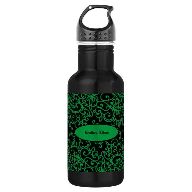 Bouteille d'eau verte noire avec nom (Devant)