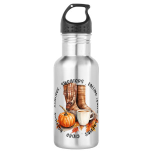 Bouteille D'eau Vibes D'Automne Cosy - Bottes, Épices Citrouilles,