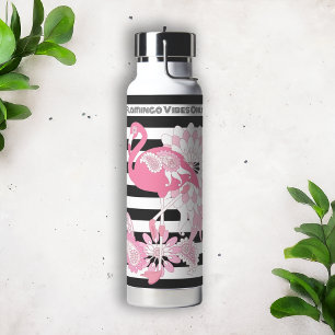 Bouteille D'eau Vibes de Flamant Rose uniquement Rayé noir et blan