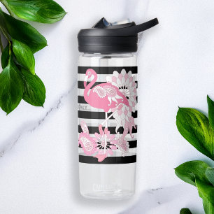 Bouteille D'eau Vibes de flamant rose uniquement rayures noires et