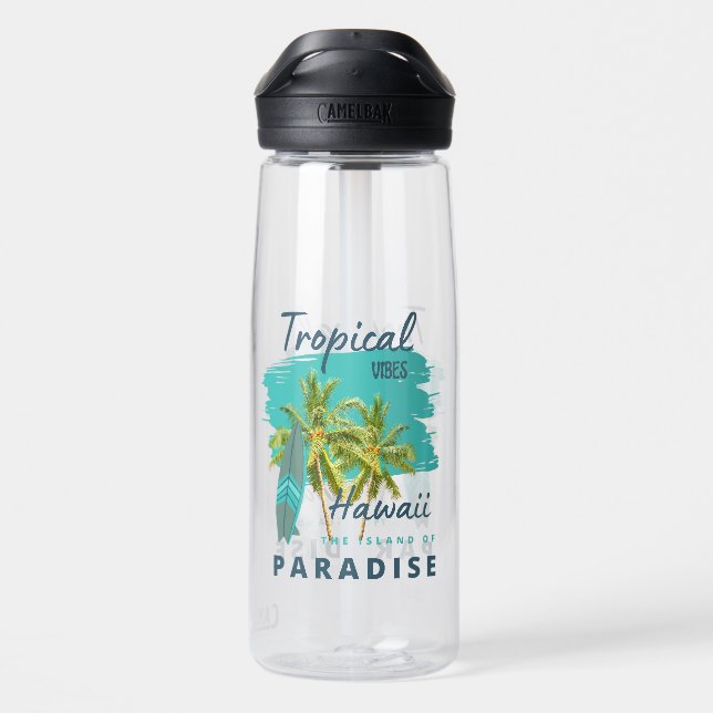 Bouteille D'eau Vibes Tropicales Hawaï Île du Paradis (Arrière)