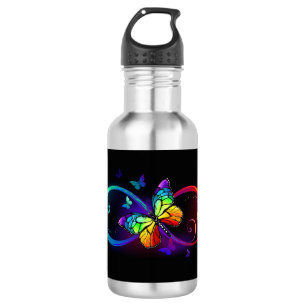 Bouteille D'eau Vibrant infinity with rainbow butterfly on black