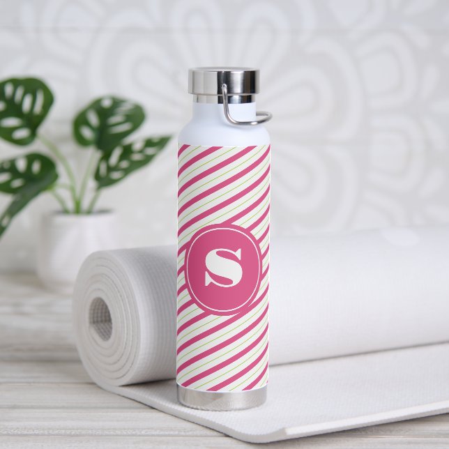 Bouteille D'eau Vibrant rose et vert rayures Monogramme (Yoga)