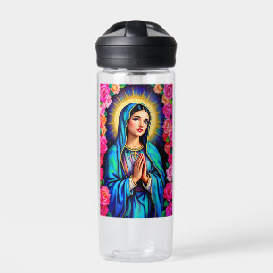 Bouteille D'eau Vierge Marie avec mains de prière et Rose