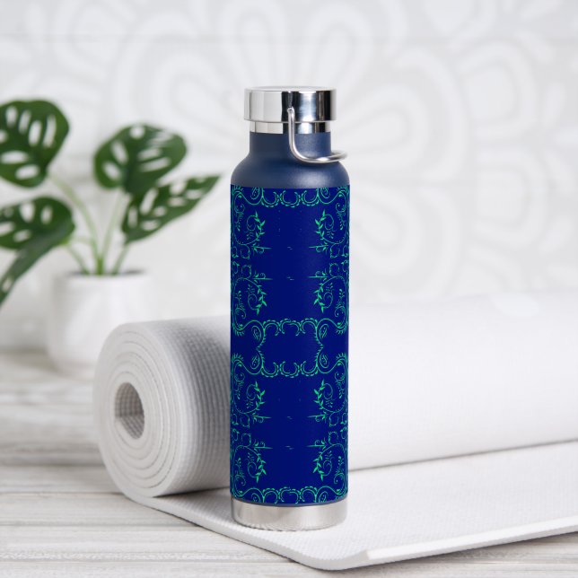 Bouteille D'eau Vignes abstraites vertes motif bleu (Yoga)