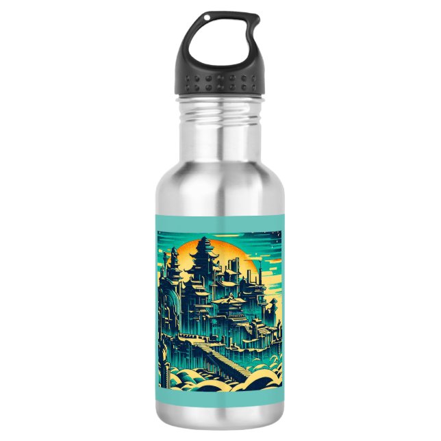 Bouteille D'eau Ville d'Atlantis 1 - Style boisé (Devant)