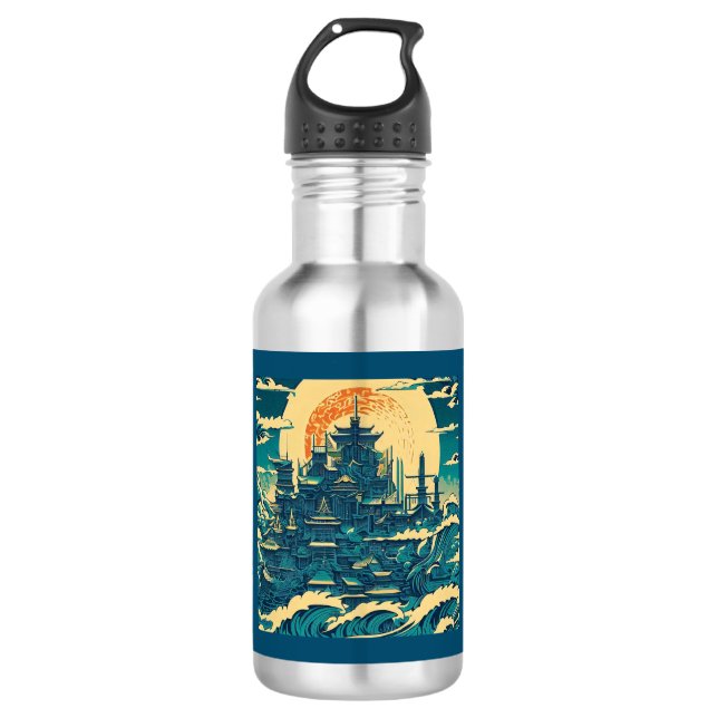 Bouteille D'eau Ville d'Atlantis 2 - Style Woodblock (Devant)