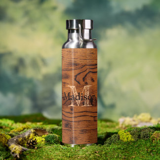 Bouteille D'eau Vintage bois brun brun roux Monogramme