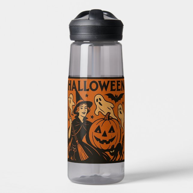 Bouteille D'eau Vintage, classique sorcière d'Halloween, fantôme & (Avant)