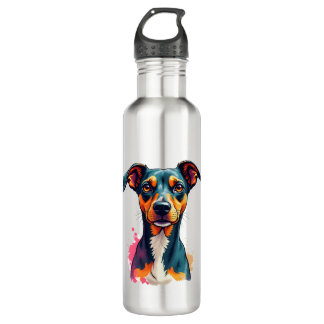 Bouteille D'eau Vintage Colorful Dog Portrait Pop Art Illustration