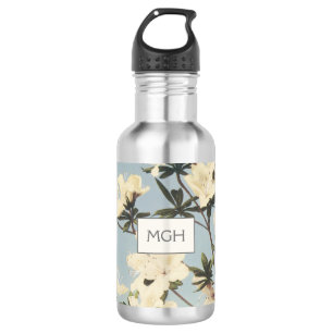 Bouteille D'eau Vintage Crème blanche Azalea Fleurs Monogramme