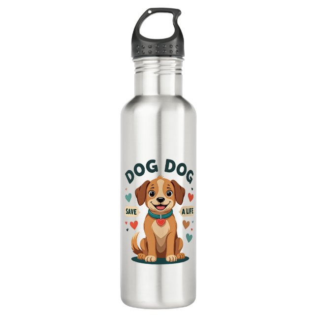 Bouteille D'eau Vintage Cute Rescue Dog Save A Life Cartoon Puppy  (Devant)