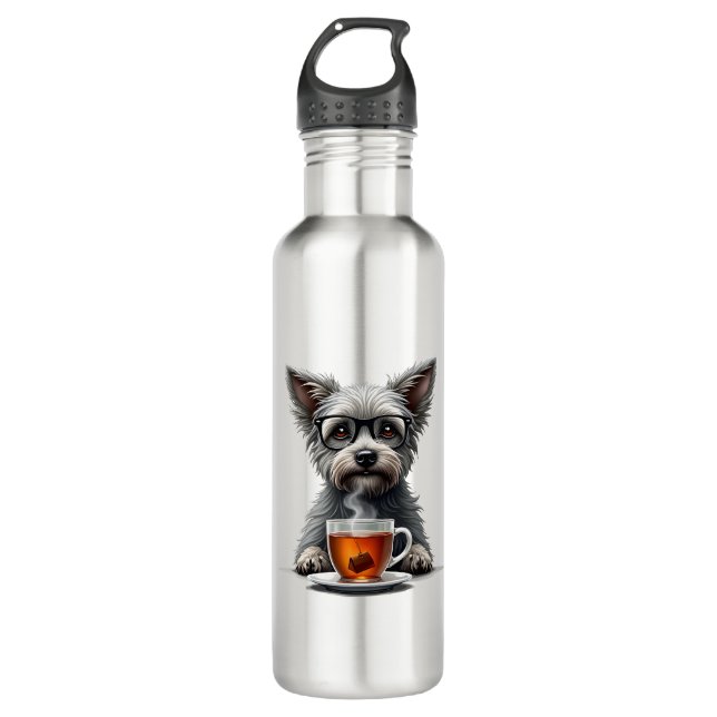 Bouteille D'eau Vintage Dog Holding Tea with Glasses Retro Pet Ill (Devant)