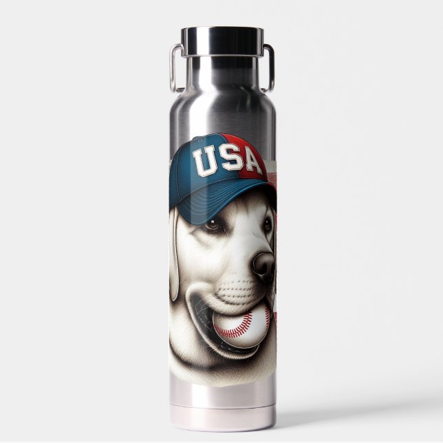 Bouteille D'eau Vintage, États-Unis baseball Labrador (Avant)