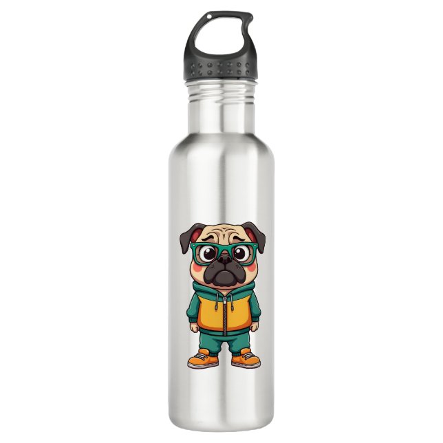 Bouteille D'eau Vintage Hipster Pug Dog Cartoon Streetwear Graphic (Devant)
