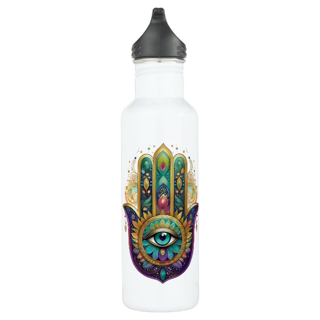 Bouteille D'eau Violet Green Gold Petals Hamsa Turquoise Third Eye (Droite)