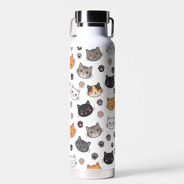 Bouteille D'eau Visages de Chatons Mignons & Empreintes de Pattes (Avant)