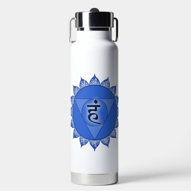 Bouteille D'eau Vishuddha Chakra Blue Petals & Sanskrit Vowels (Salle de sport)