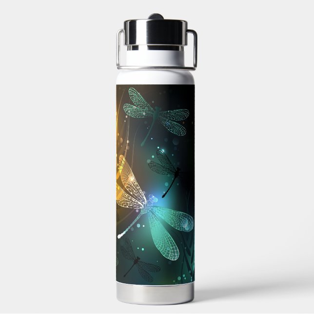Bouteille D'eau Vol de libellule verte lumineuse (Arrière)