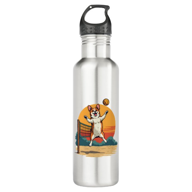 Bouteille D'eau Volleyball Corgi Vintage Illustration Vectoriel Co (Devant)