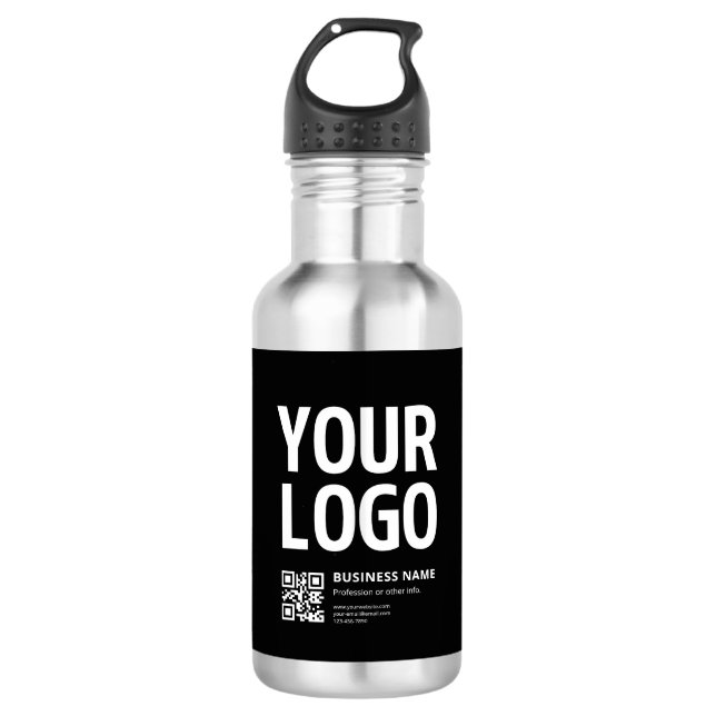 Bouteille D'eau Votre logo avec code QR et texte modifiables (Devant)