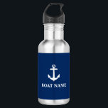 Bouteille D'eau Votre nom de bateau Ancre Bleu<br><div class="desc">Nom du bateau Ancre Bouteille d'eau bleue</div>