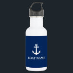Bouteille D'eau Votre nom de bateau Ancre Bleu Blanc<br><div class="desc">Votre nom de bateau Ancre Bleu Bouteille d'eau blanche</div>