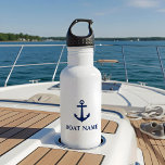 Bouteille D'eau Votre nom de bateau Ancre bleue blanc<br><div class="desc">Votre nom de bateau Ancre bleue Bouteille d'eau blanche</div>