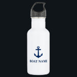 Bouteille D'eau Votre nom de bateau Ancre bleue blanc<br><div class="desc">Votre nom de bateau Ancre bleue Bouteille d'eau blanche</div>