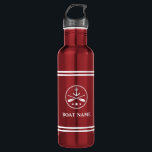 Bouteille D'eau Votre nom de bateau Ancre & Oars White Striped Red<br><div class="desc">Votre nom personnalisé,  nom de bateau ou texte avec une Ancre nautique,  Voitures croisées - Pagaies sur une bouteille d'eau en acier inoxydable rouge rayé.</div>